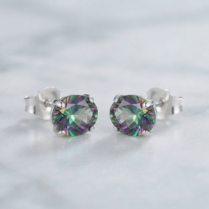 Aros pegados circón tornasol ovalado plata