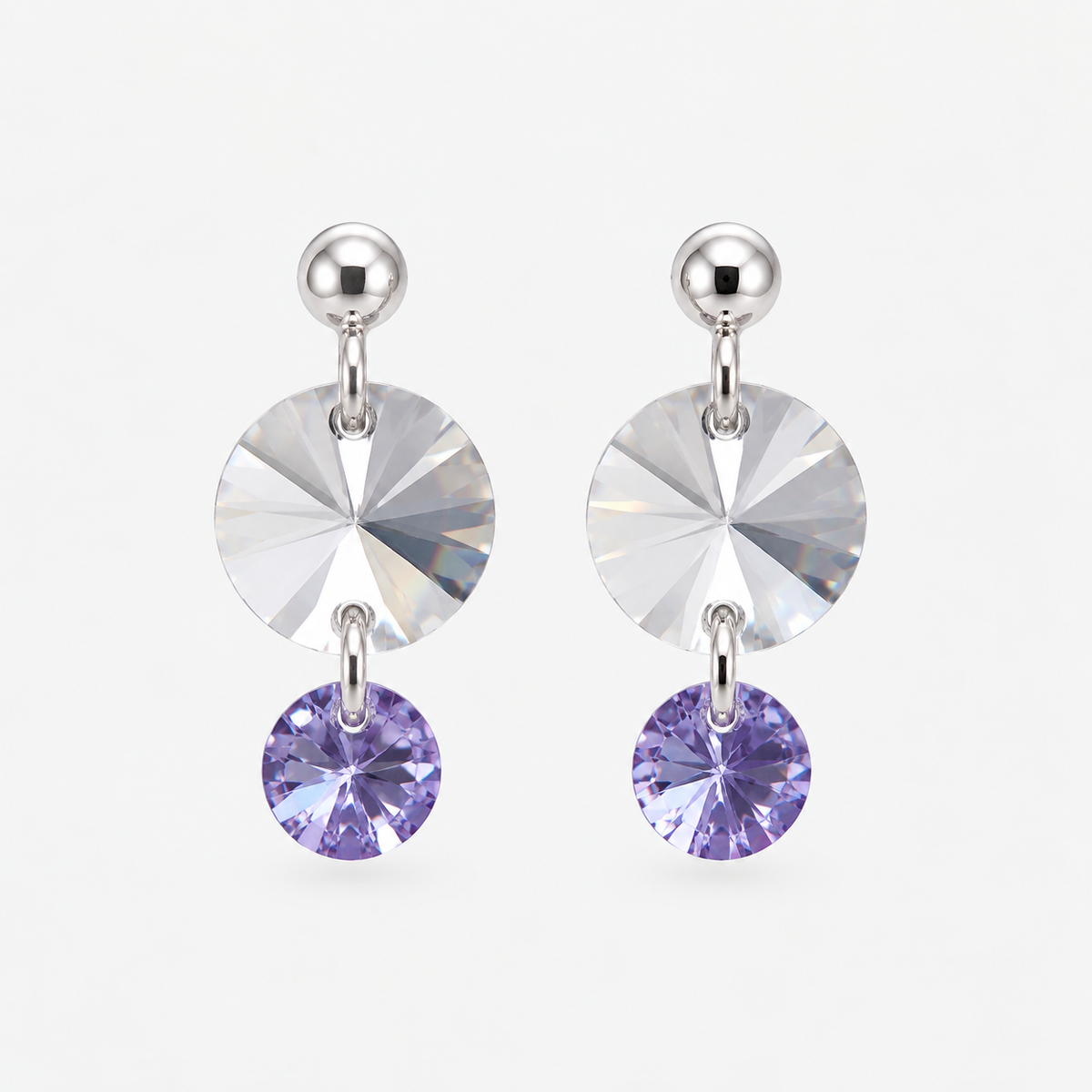 Aros Dúo Cristal Plata Lila
