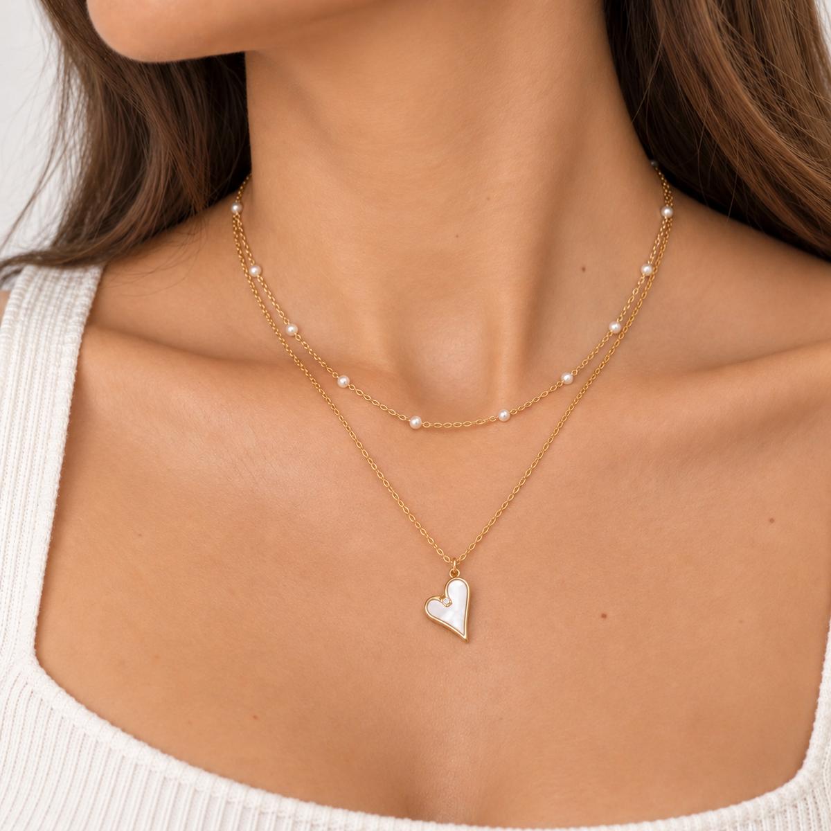 Collar Corazón de Perlas Oro