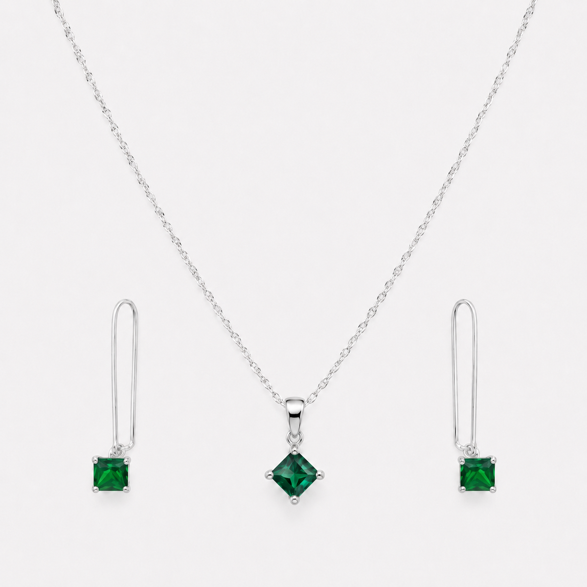 Conjunto cuadrado punto de luz esmeralda plata