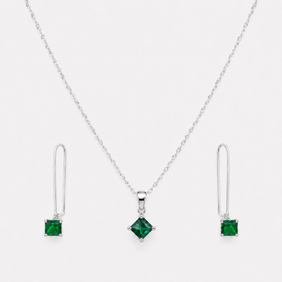 Conjunto cuadrado punto de luz esmeralda plata