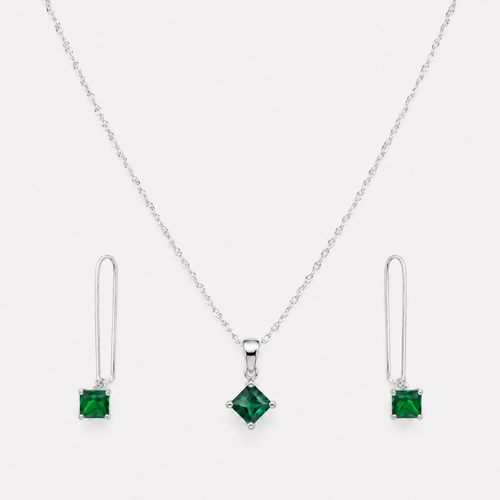 Conjunto cuadrado punto de luz esmeralda plata