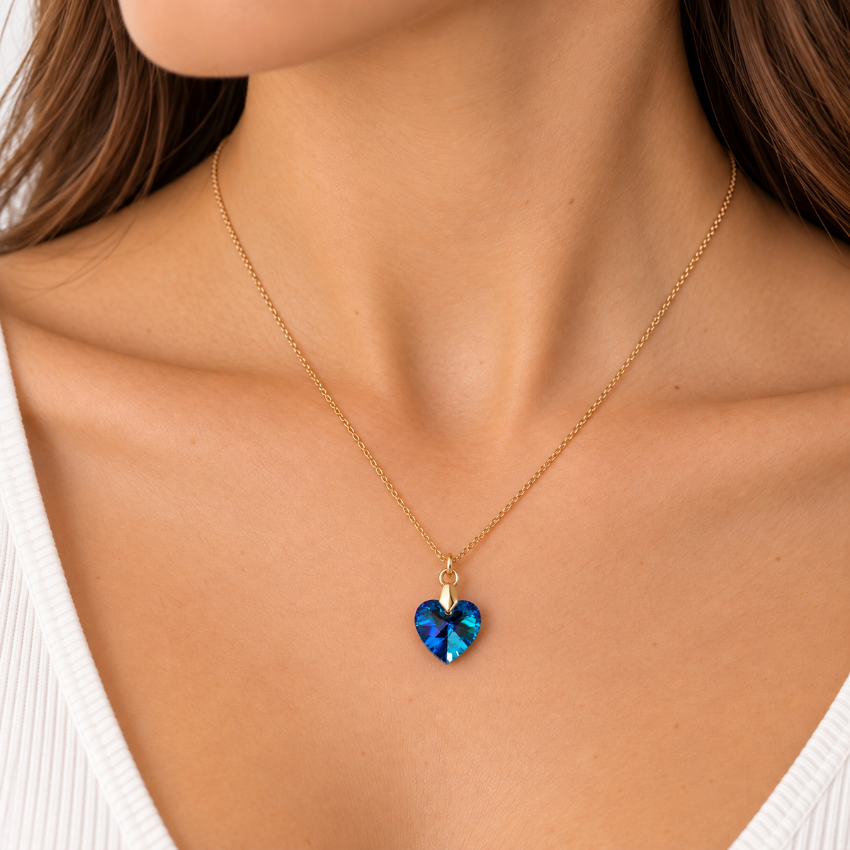Collar Cristal Swarovski Corazón Azul Oro