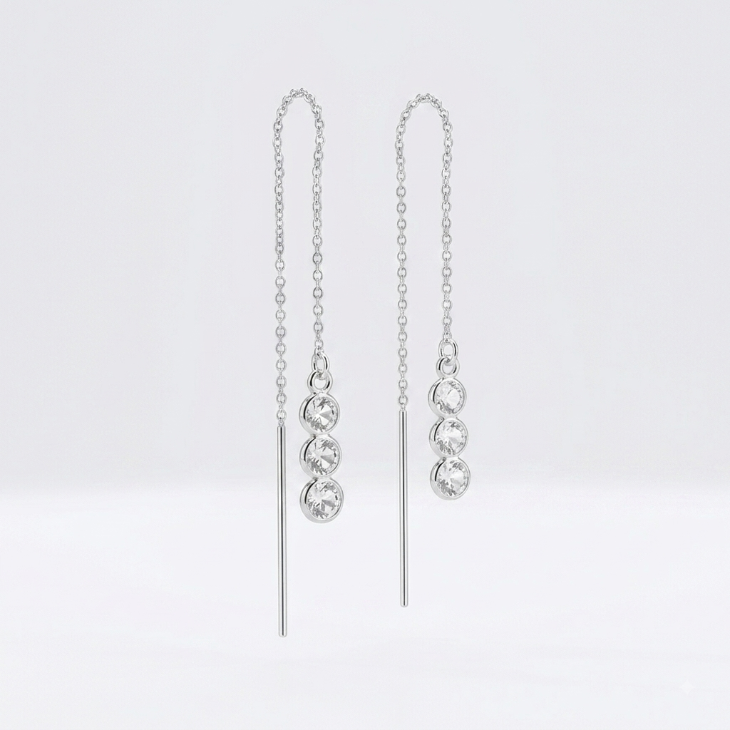 Aros pasantes cadena trío de circones plata