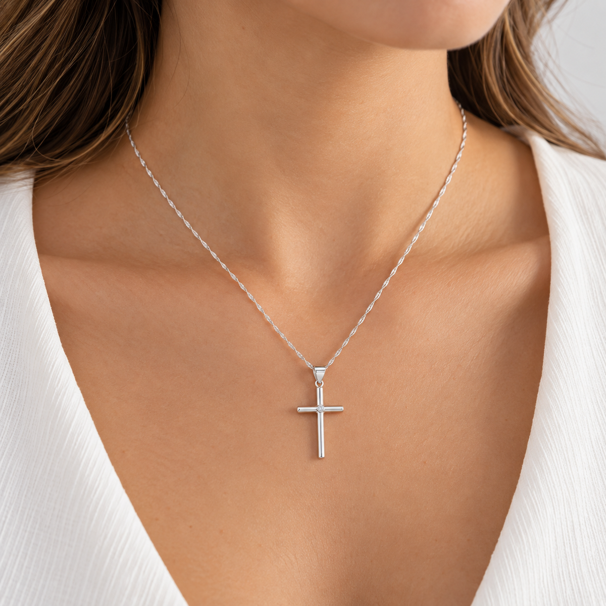 Collar Cruz Circón Plata