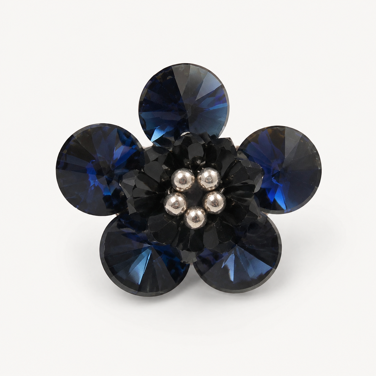 Anillo Ajustable Fiore Azul Cristales Swarovski Plata