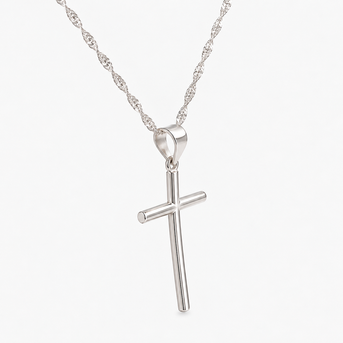 Collar Cruz Curva Plata
