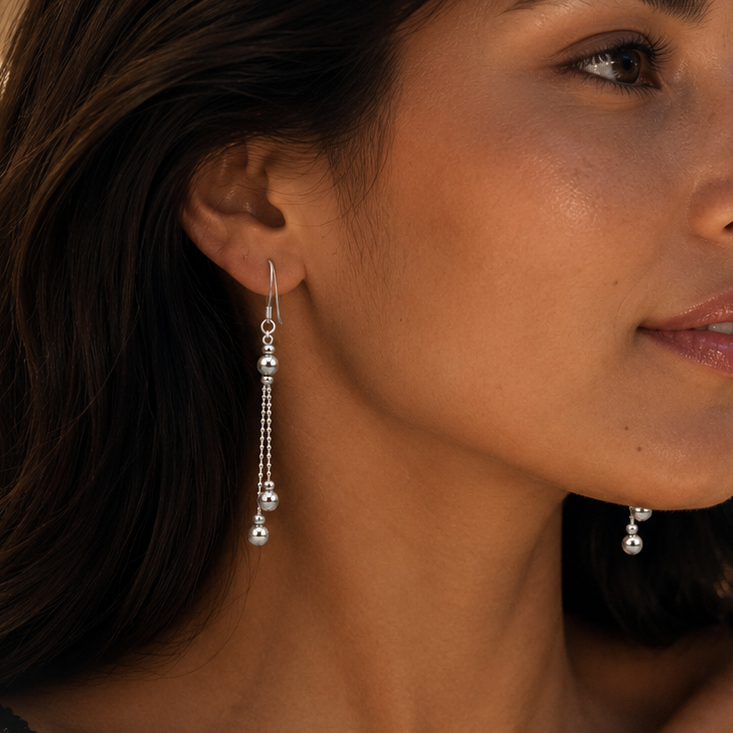 Aros colgantes esferas plata