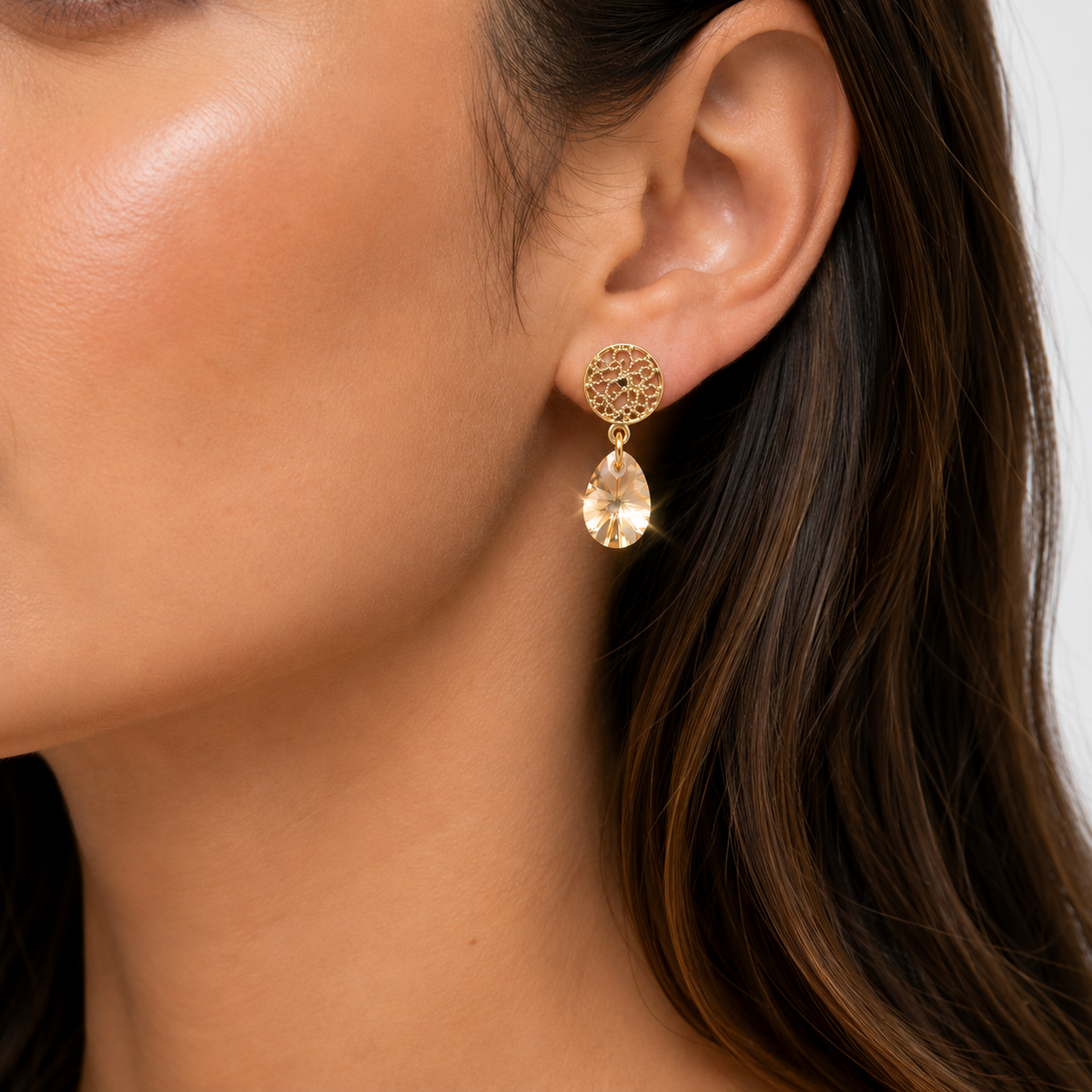 Aros Aurelia oro cristal genuino