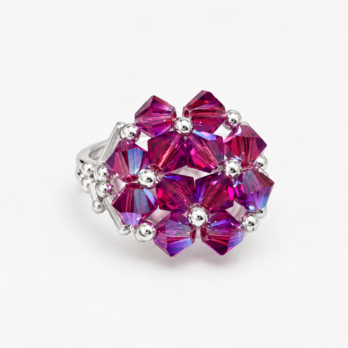 Anillo Ajustable Prisma Cristales Swarovski Plata