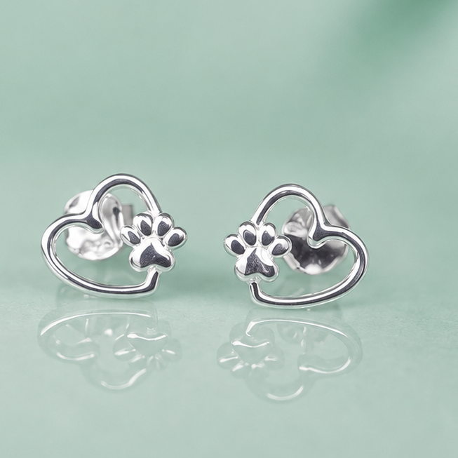 Aros corazón patita (huella) plata