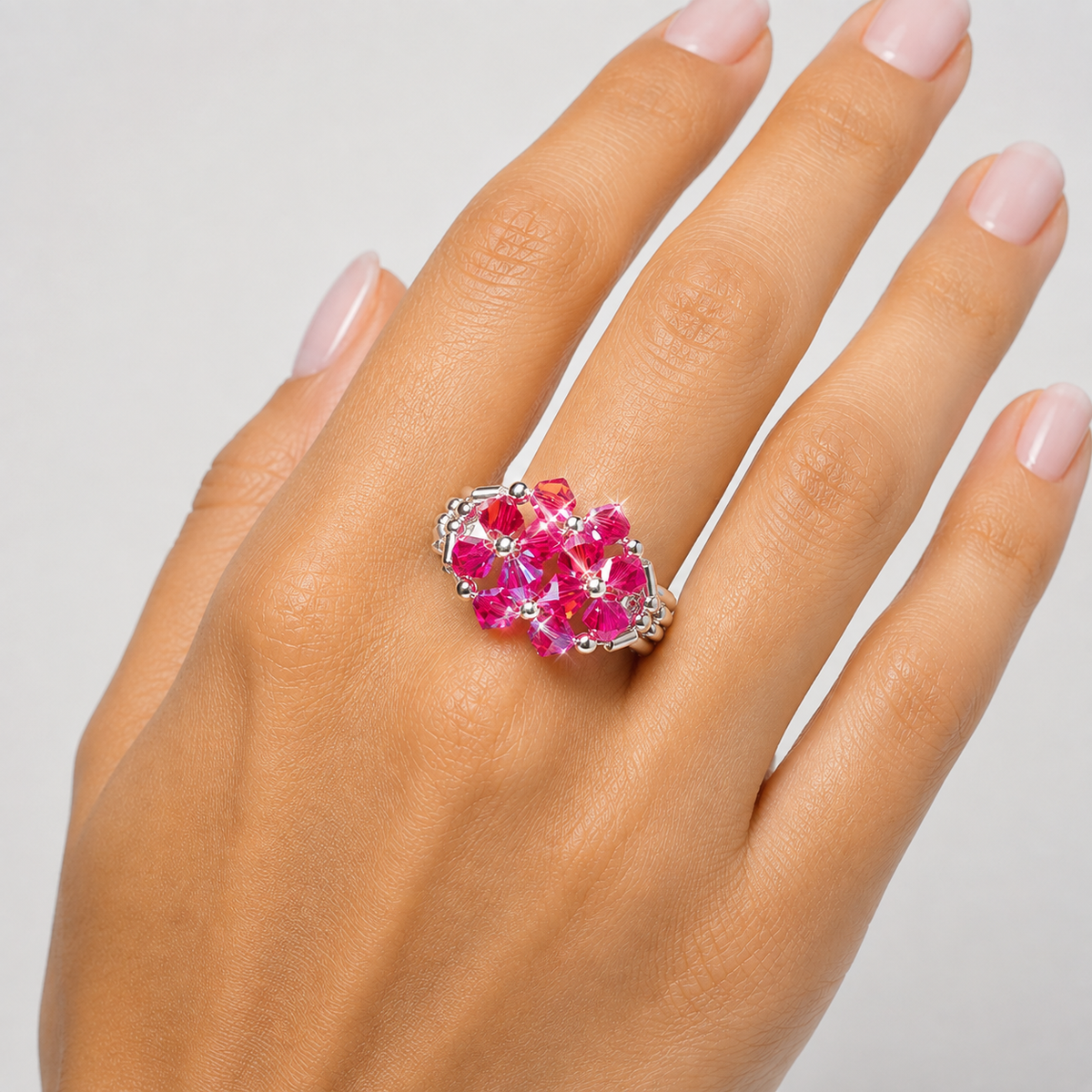 Anillo Ajustable Prisma Cristales Swarovski Plata
