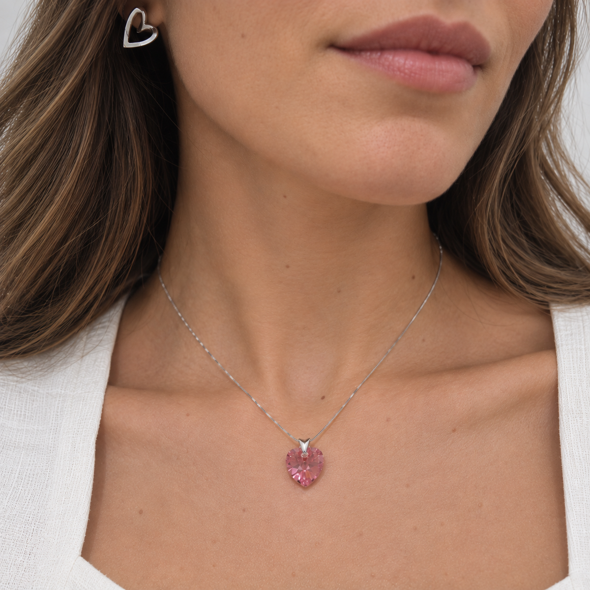 Collar Cristal Swarovski Corazón Rosa Glow Plata