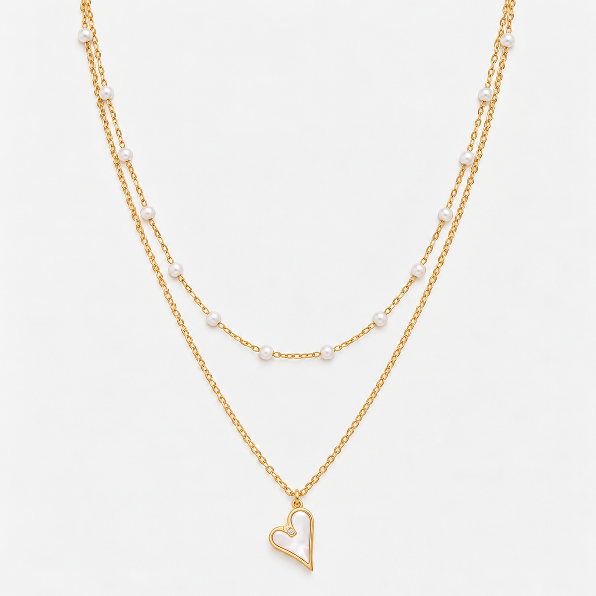 Collar Corazón de Perlas Oro