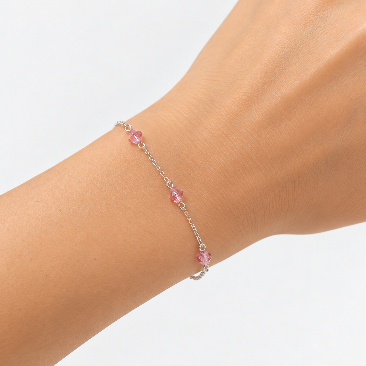 Pulsera Aurora Cristales Rosa Plata