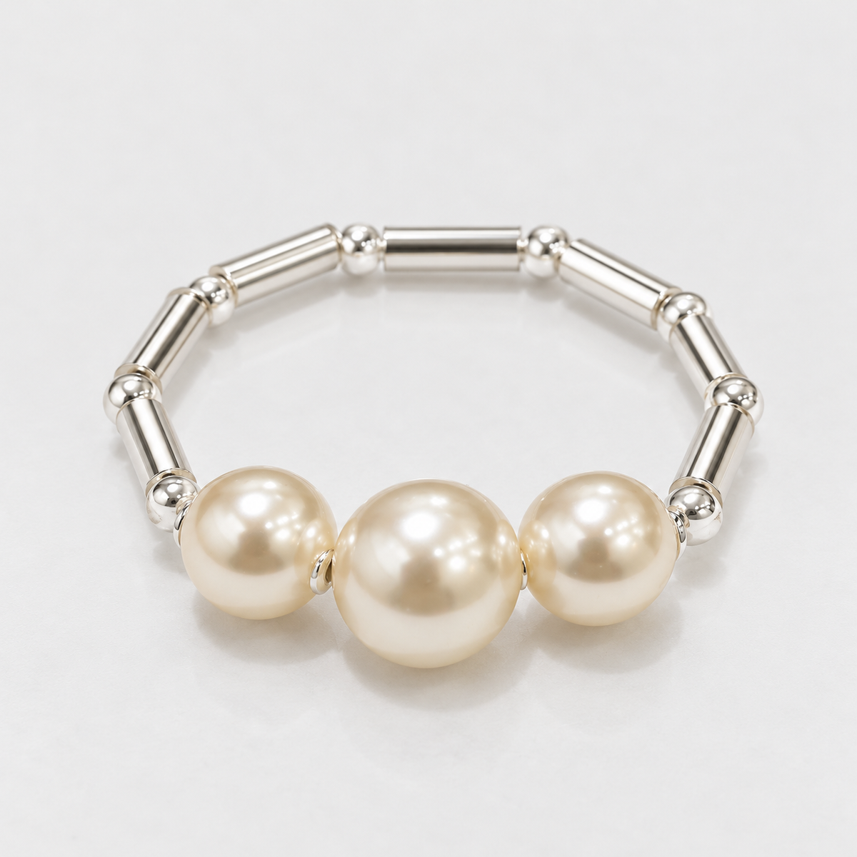 Anillo Trilogía de Perlas Ajustable Plata