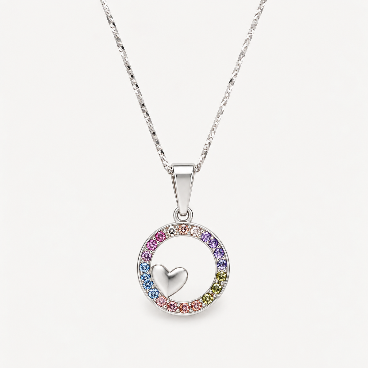 Collar Corazón Arcoiris Plata