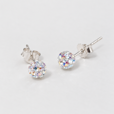 Aros Esfera Tornasol Cristales 4 mm Plata