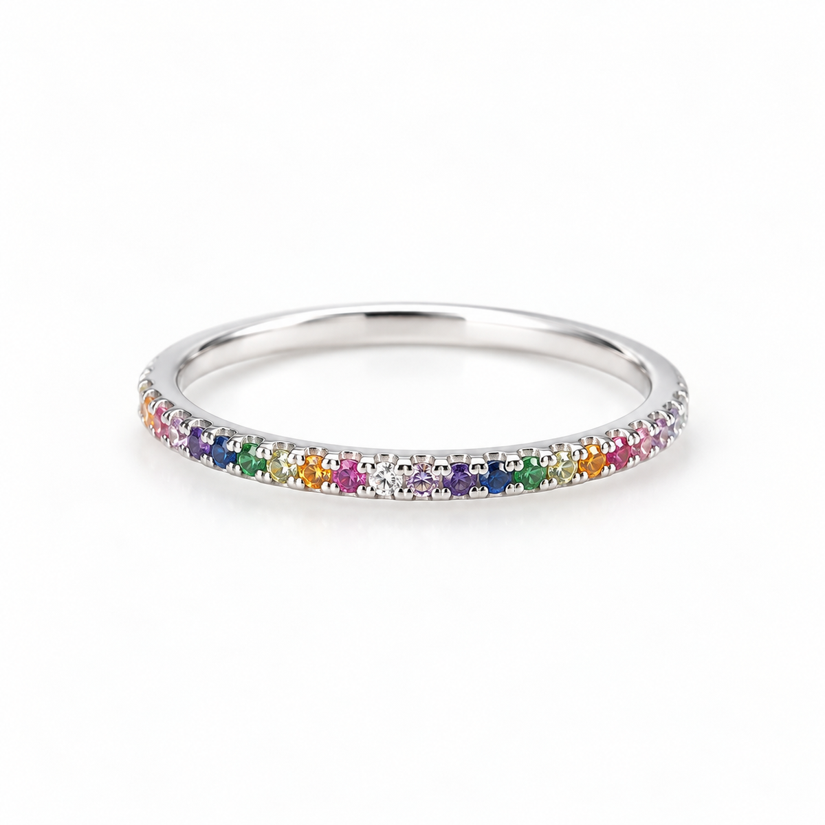 Anillo Cintillo Arcoíris Plata