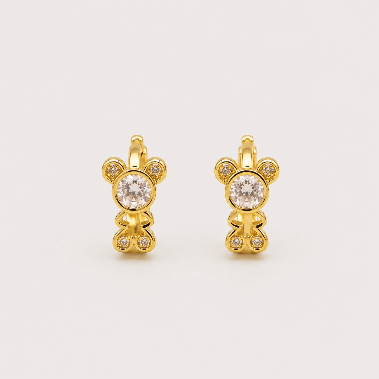 Aros Mini Argolla Teddy Bear Baño de Oro 18k