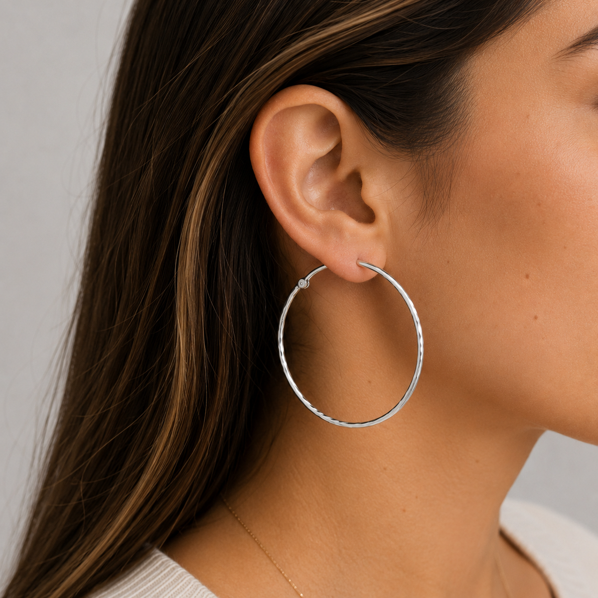 Aros argolla diamantada 40 mm plata