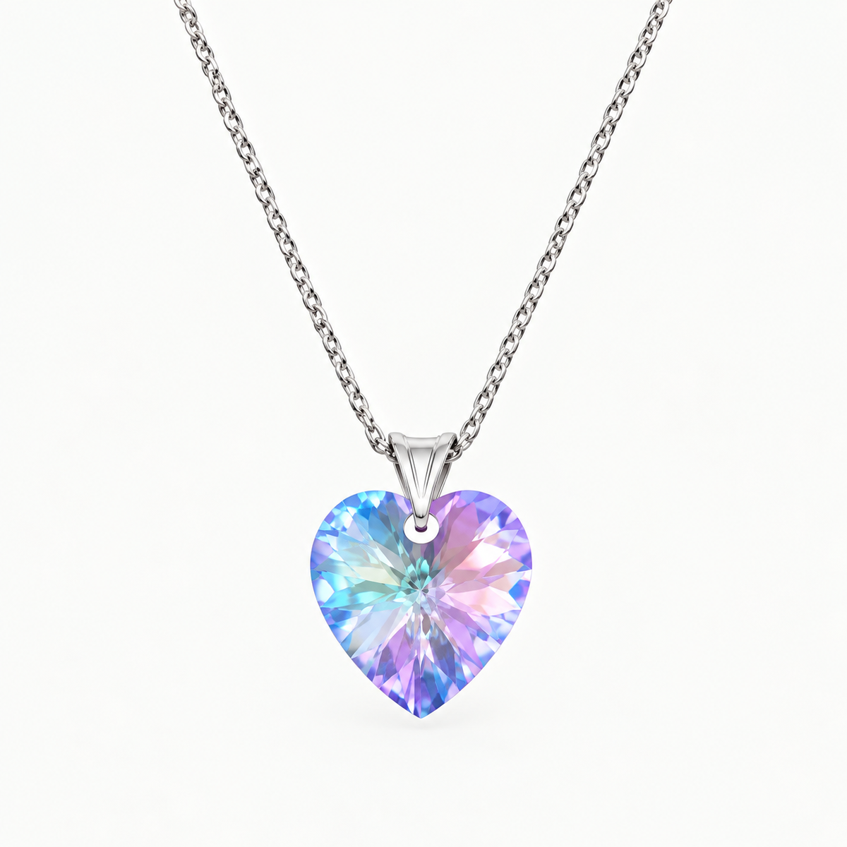 Collar Cristal Swarovski Corazón Morado Plata