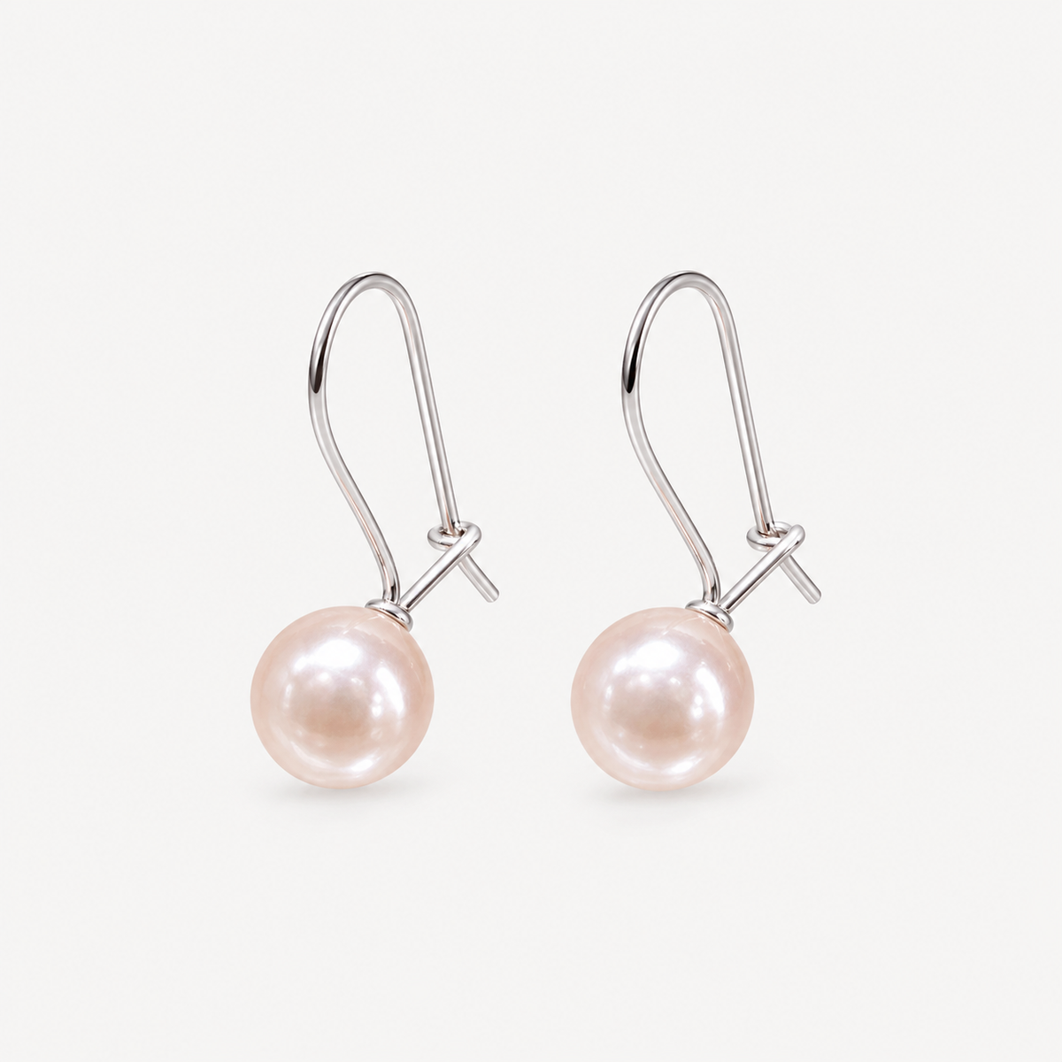 Aros Colgantes Perla Rosa Champagne Plata
