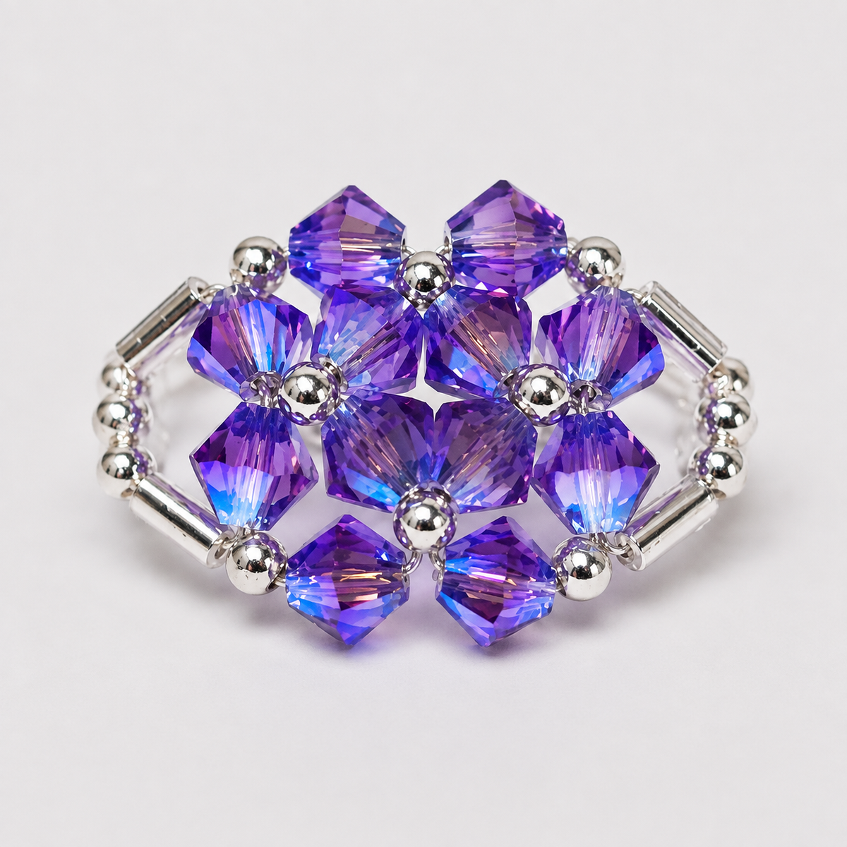 Anillo Ajustable Prisma Cristales Swarovski Plata