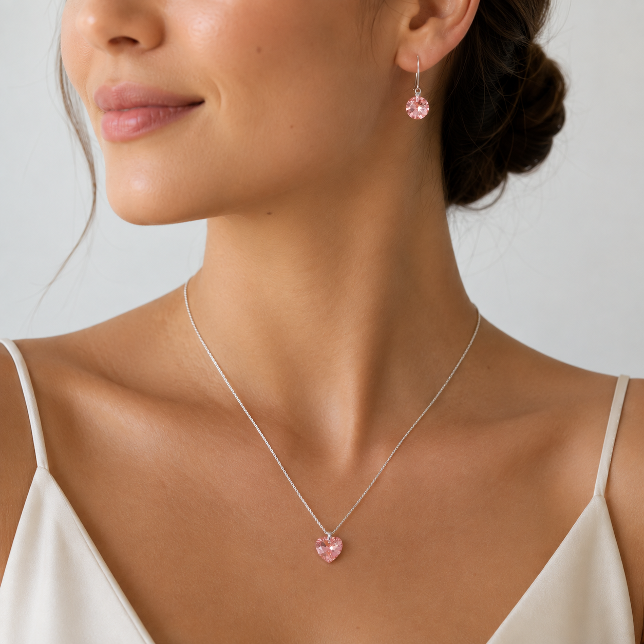 Conjunto Dulce Corazón Rosé Swarovski plata