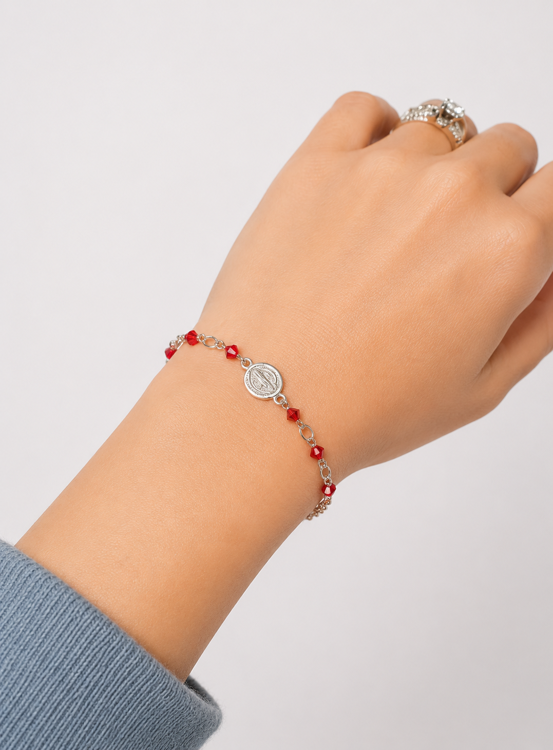 Pulsera Siempre Protegida - San Benito Swarovski y plata