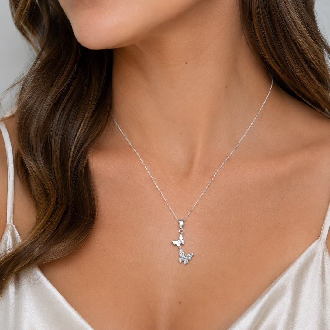 Collar dos almas mariposas plata