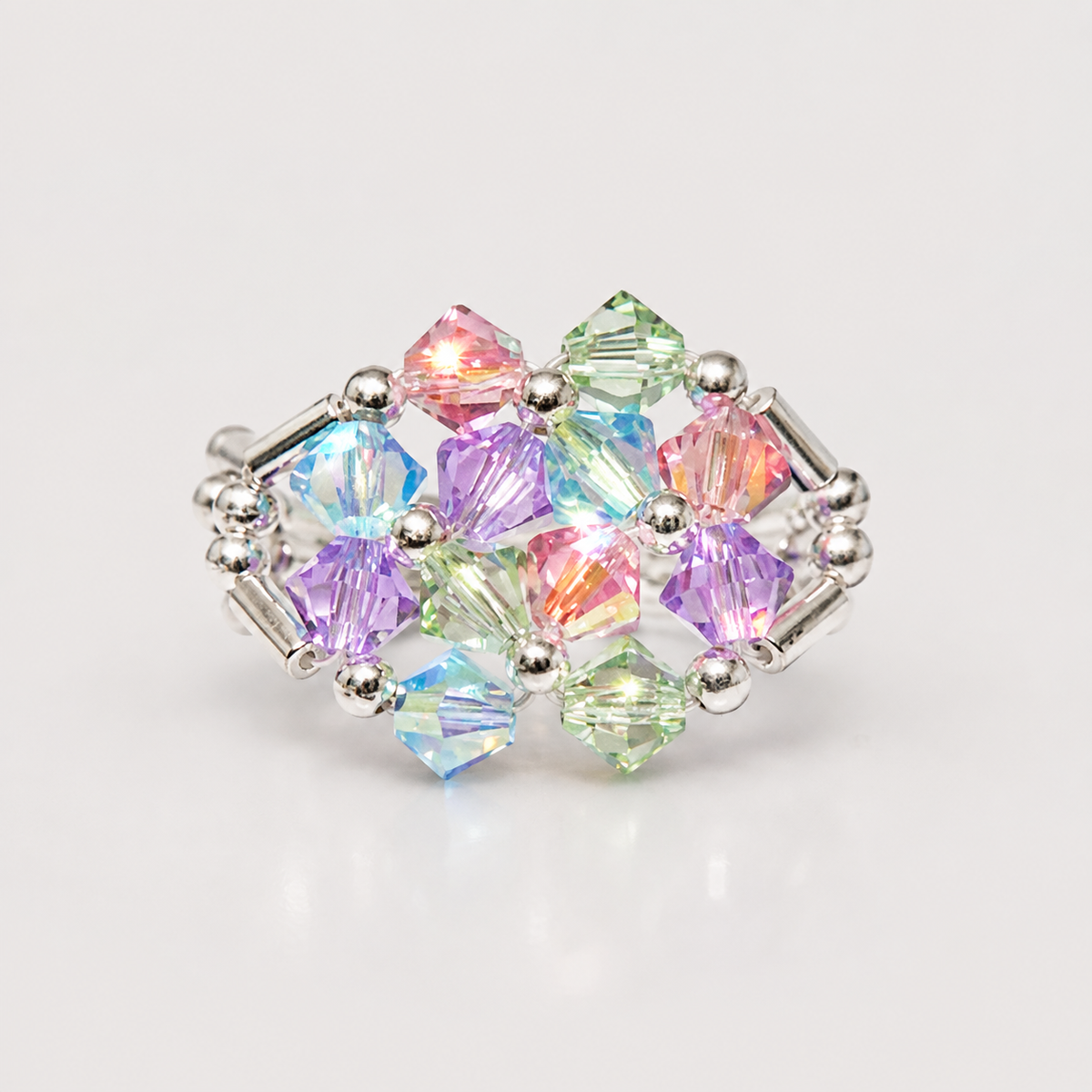 Anillo Ajustable Prisma Cristales Swarovski Plata