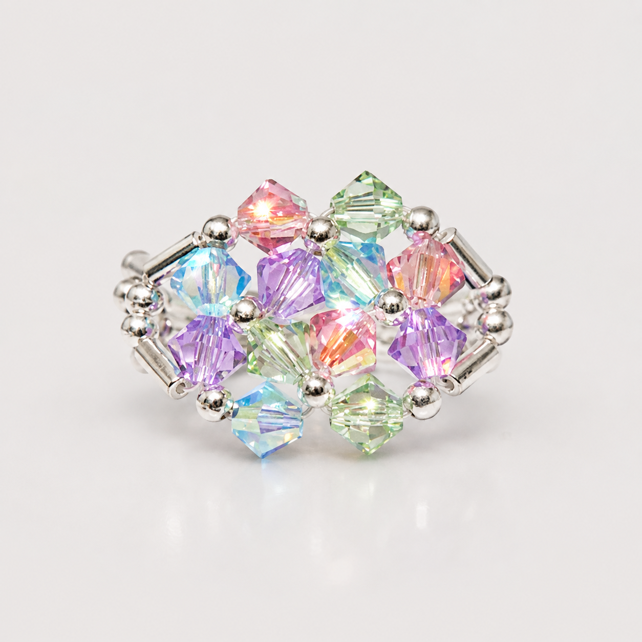 Anillo Ajustable Prisma Cristales Swarovski Plata