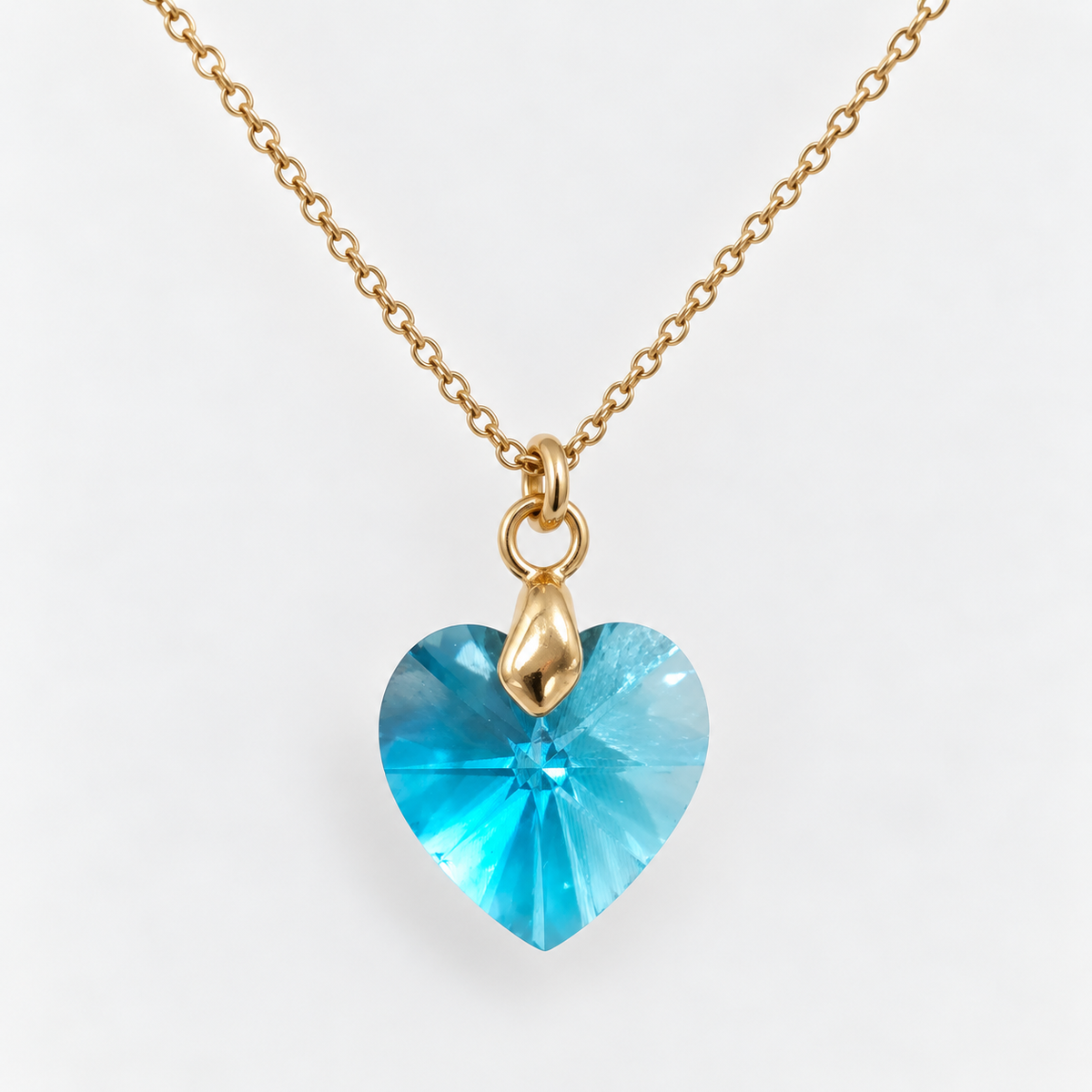 Collar Cristal Swarovski Corazón Turquesa Oro