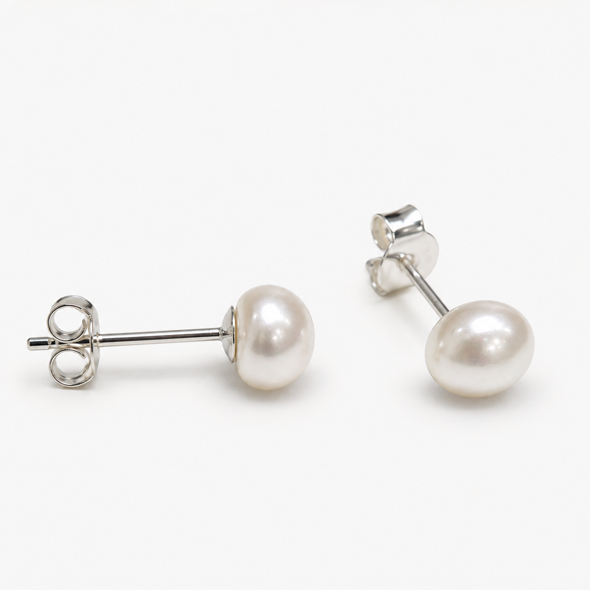 Aros de Perla Achatada Plata 6 mm