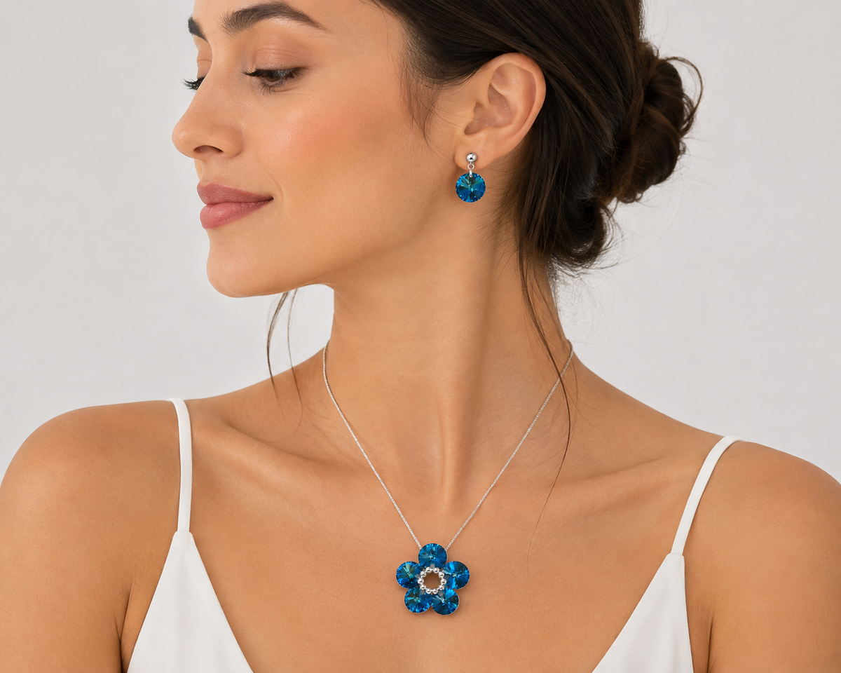Conjunto Fiore Cristales Swarovski Plata