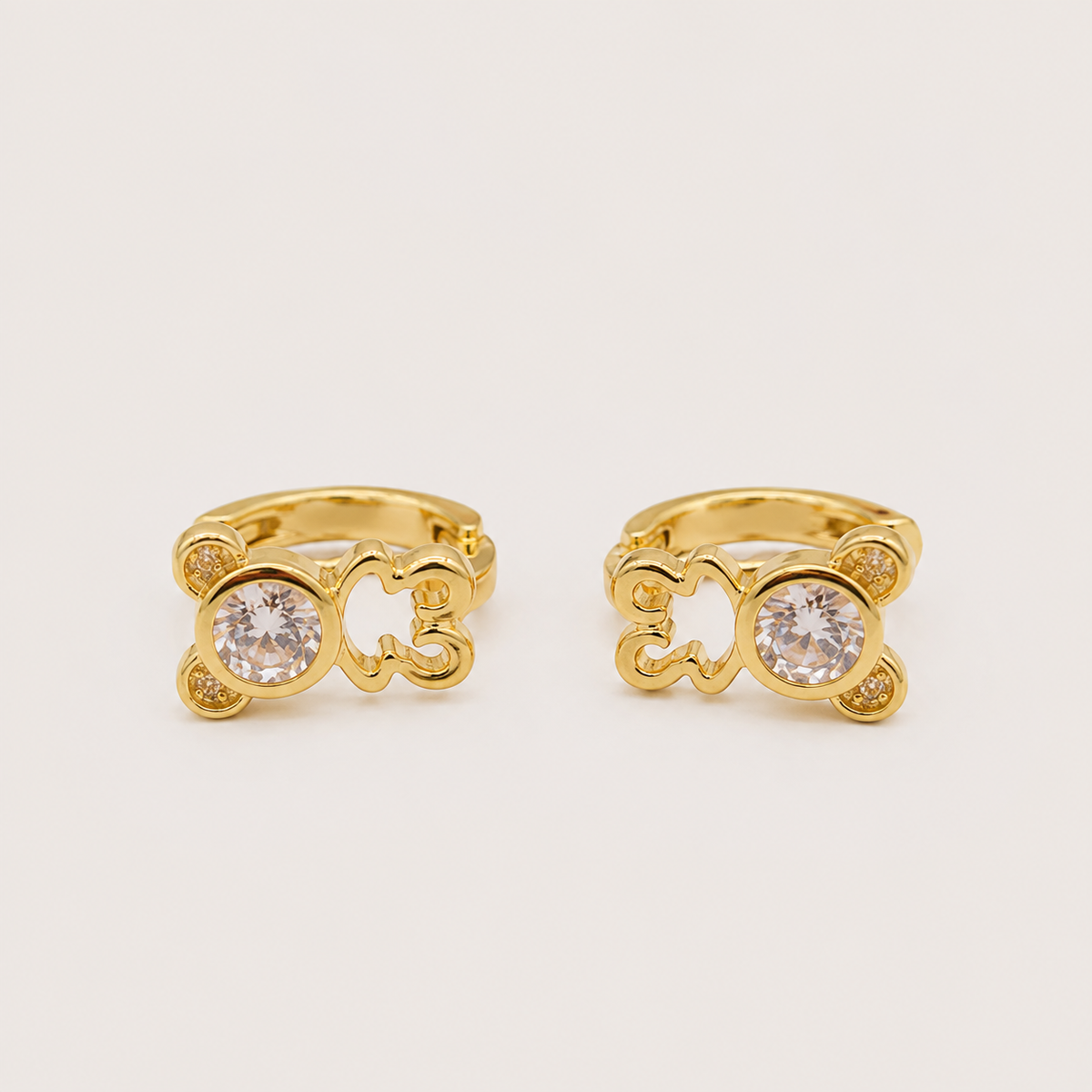 Aros Mini Argolla Teddy Bear Baño de Oro 18k