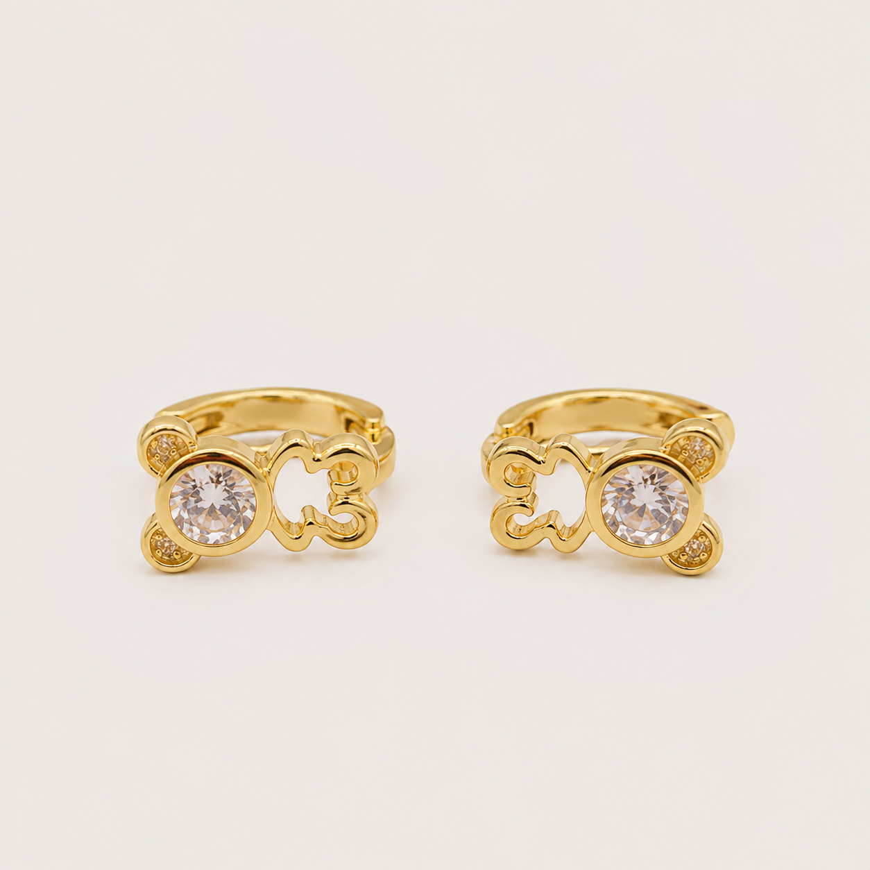 Aros Mini Argolla Teddy Bear Baño de Oro 18k