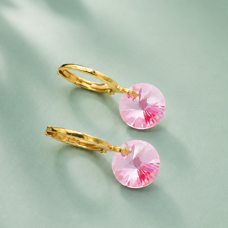 Aros Aura Rosa Oro Cristal Genuino
