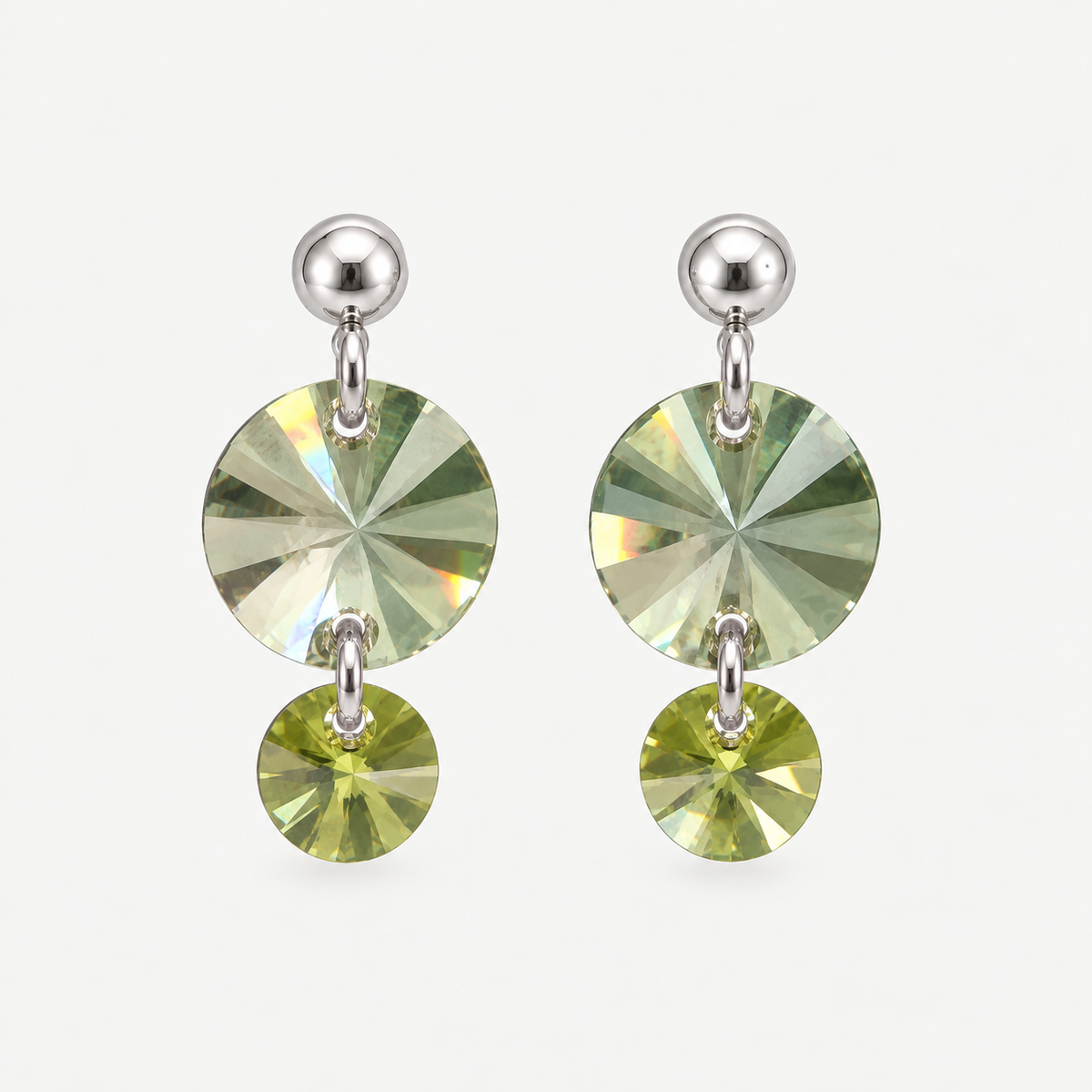 Aros Dúo Cristal Plata Verde