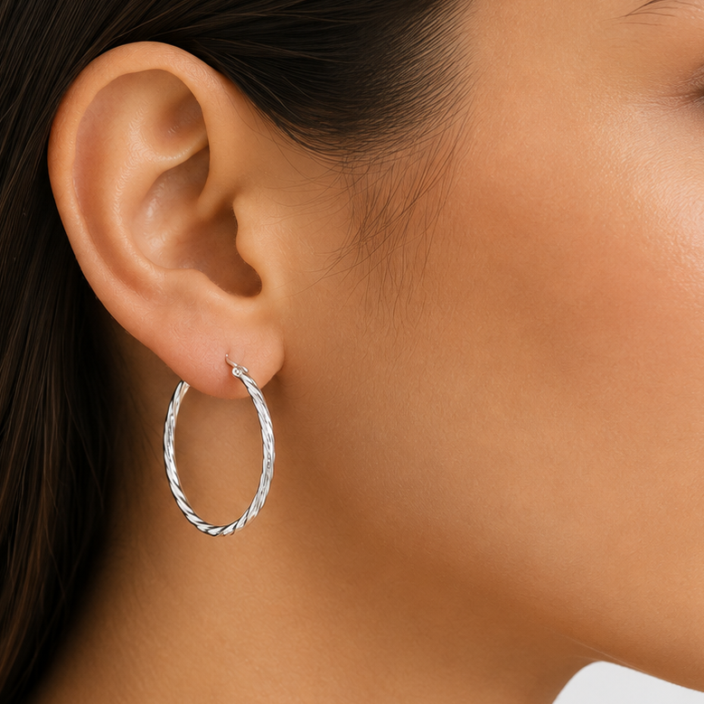 Aros argolla diamantada 29 mm plata