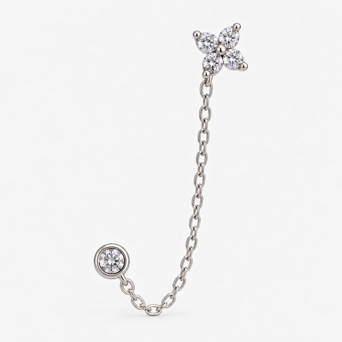 Aro Doble Cadena Flor Circones Plata