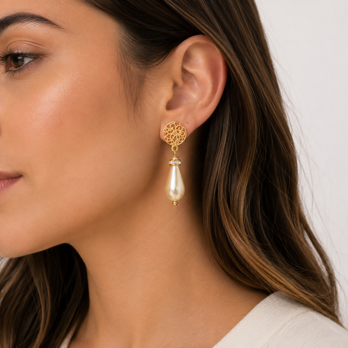 Aros Nácar Oro Cristal