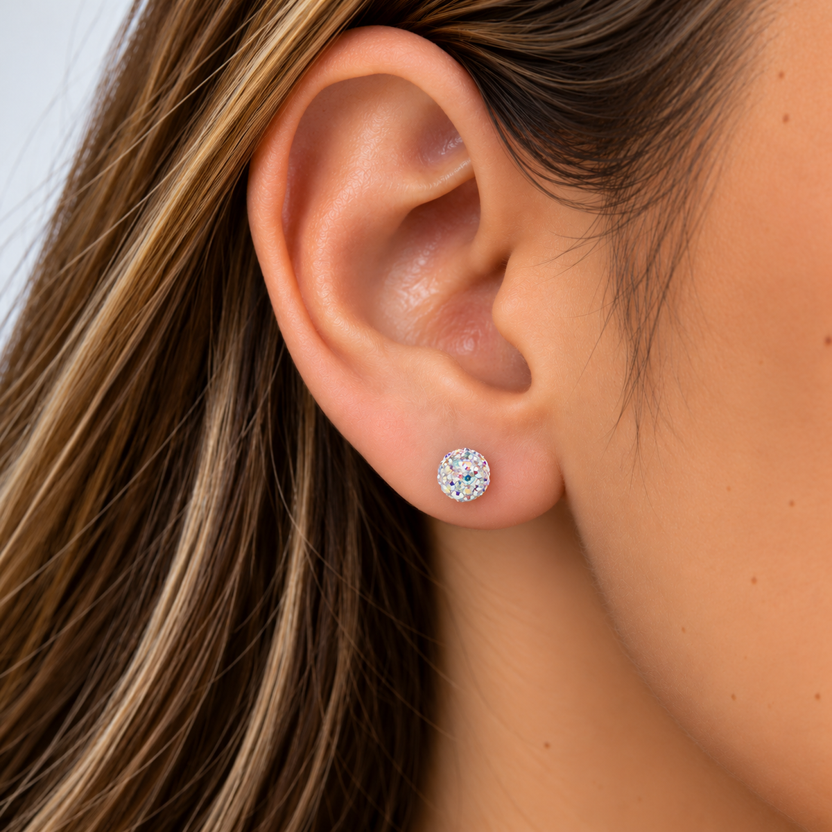 Aros Esfera Tornasol Cristales 4 mm Plata