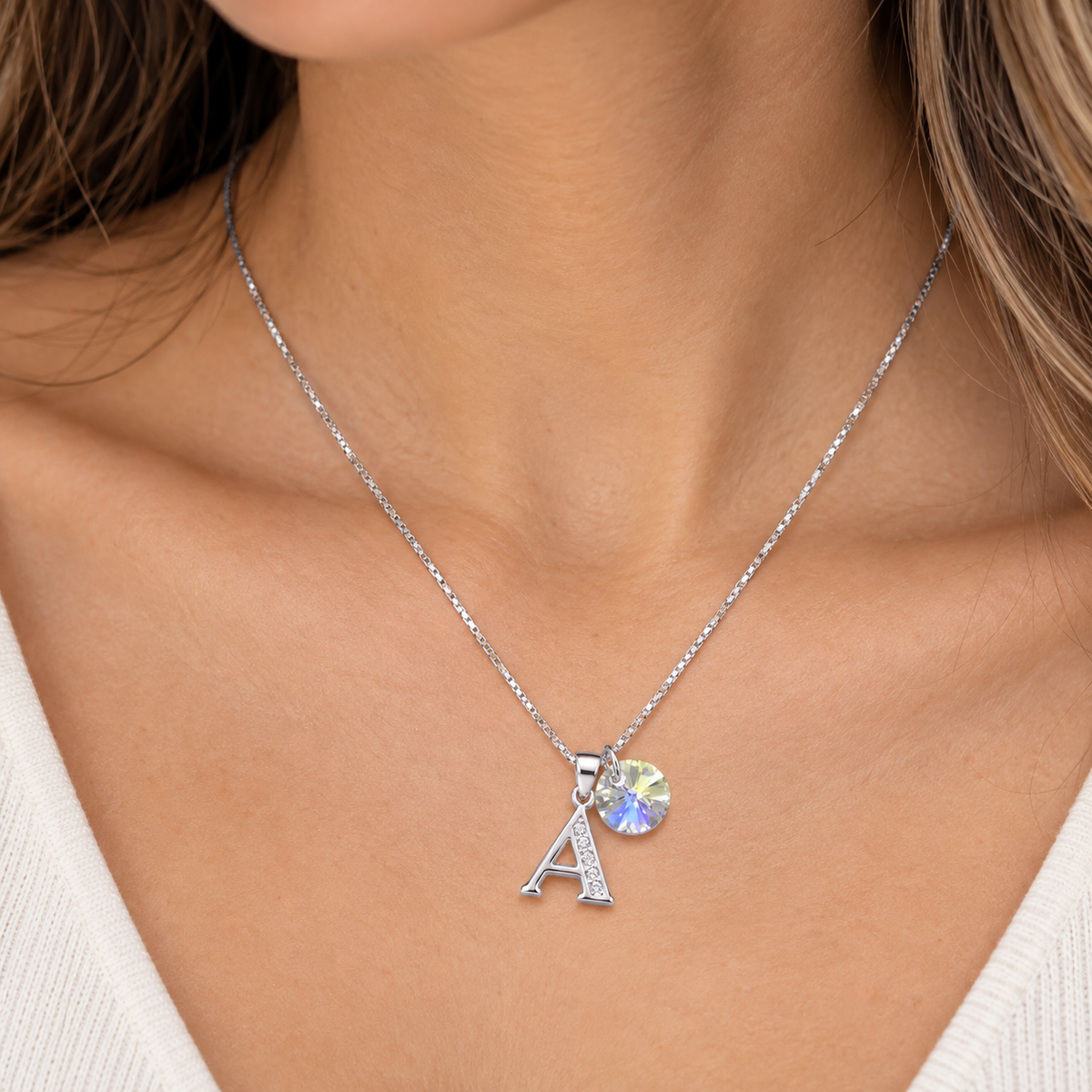 Collar iniciales letra circones plata