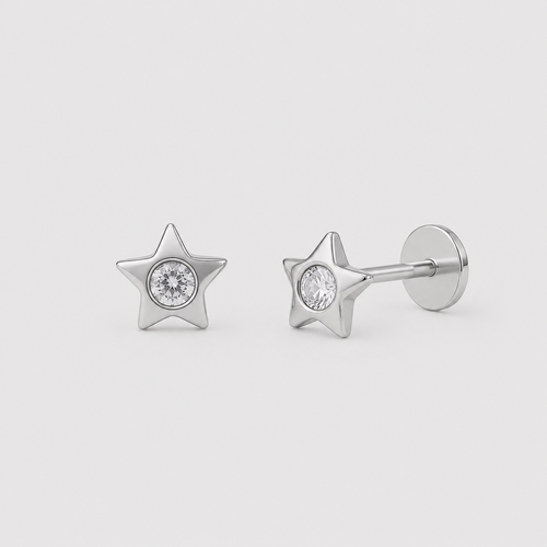 Aros piercing estrella luz circón plata
