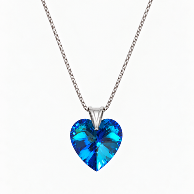 Collar Cristal Swarovski Corazón Azul Plata