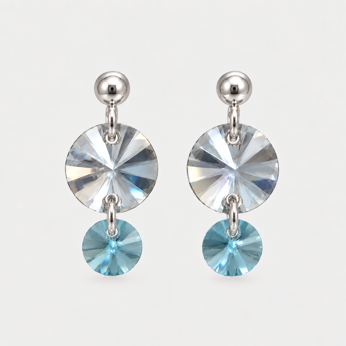 Aros Dúo Cristal Plata Aquamarine