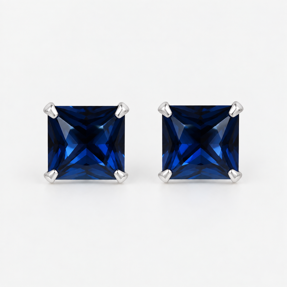 Aros Cuadrados Azul 8 mm Plata