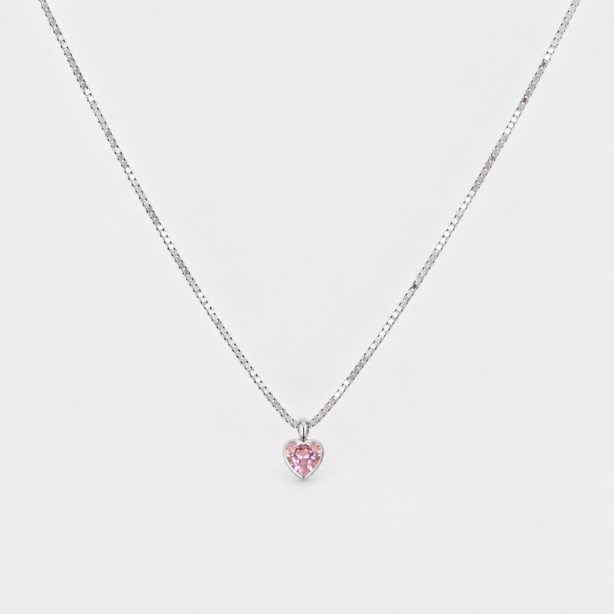 Collar Corazón Punto de Luz Rosa Plata